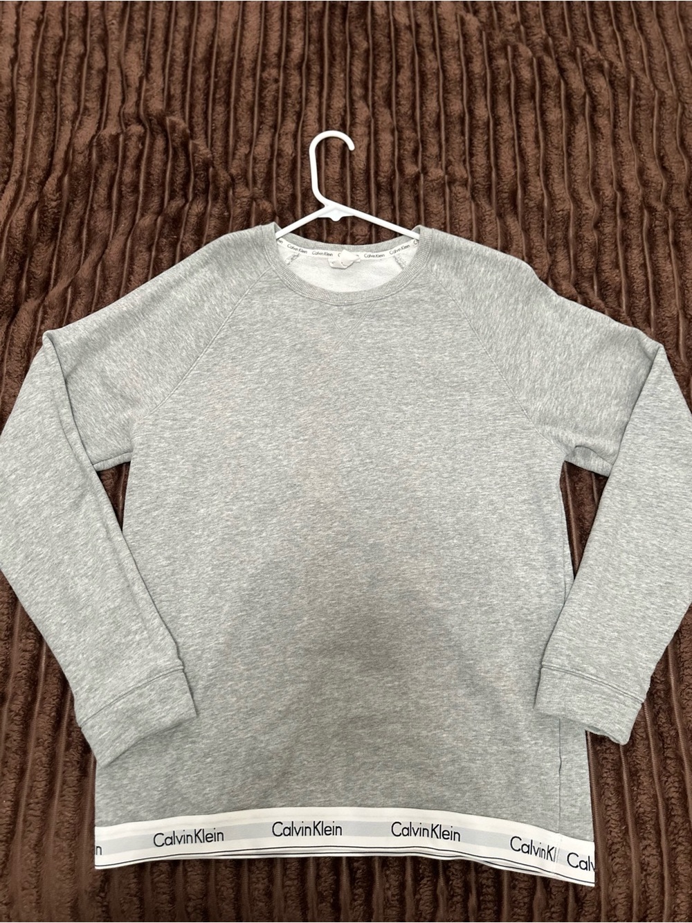 Calvin Klein Heather Gray Crewneck Sweatshirt with Logo Hem